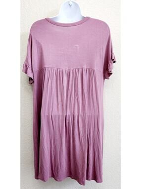 Simlu Dusty Rose Pleated Front Dress Large Short Capped Sleeves Tie Back Flowy